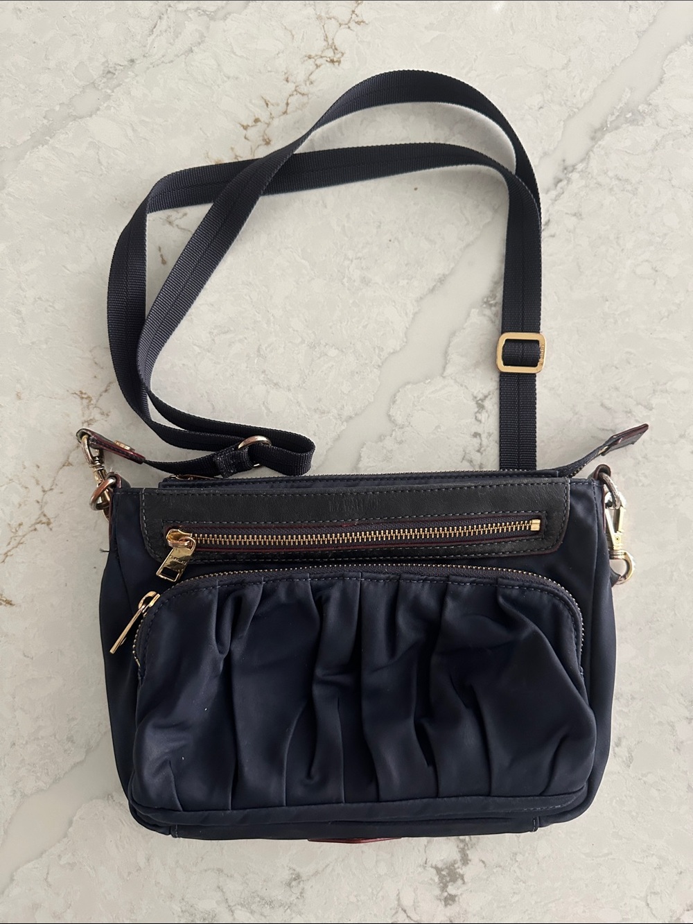 MZ Wallace Women's Navy Crossbody Bag with Gold Hardware